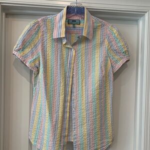 Hawes & Curtis vintage blouse  Pastel Multi-Stripe Short Sleeve M